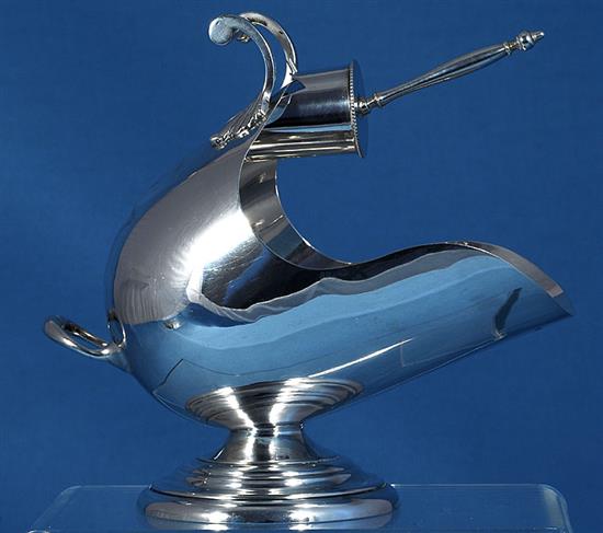 A Victorian novelty silver sugar bowl, modelled as a coal scuttle by John Newton Mappin, height 147mm, weight 7.7oz/240grms.